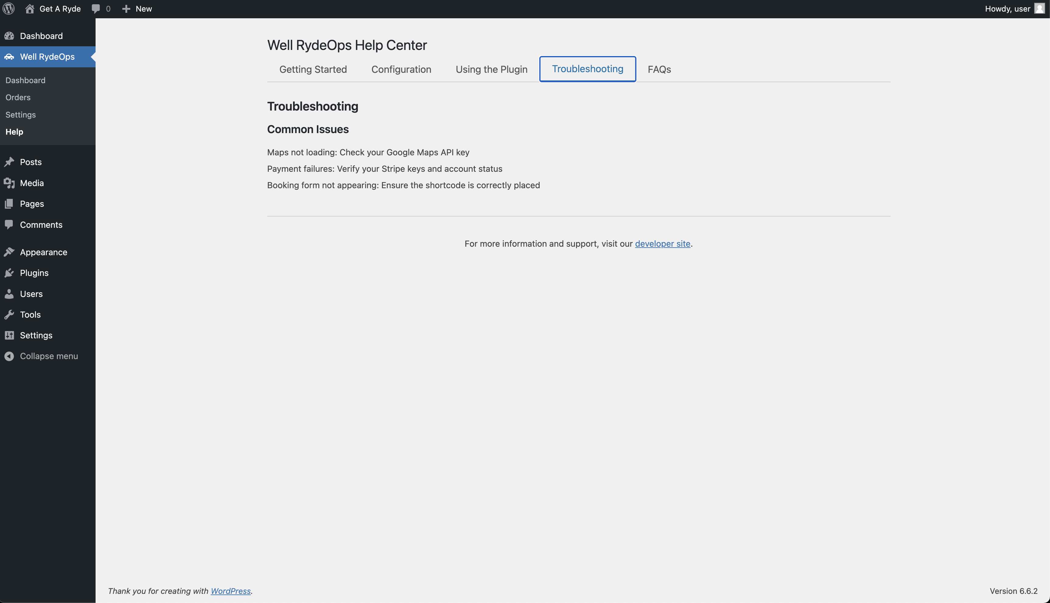 Well Ryde Ops WP Plugin Admin Pages